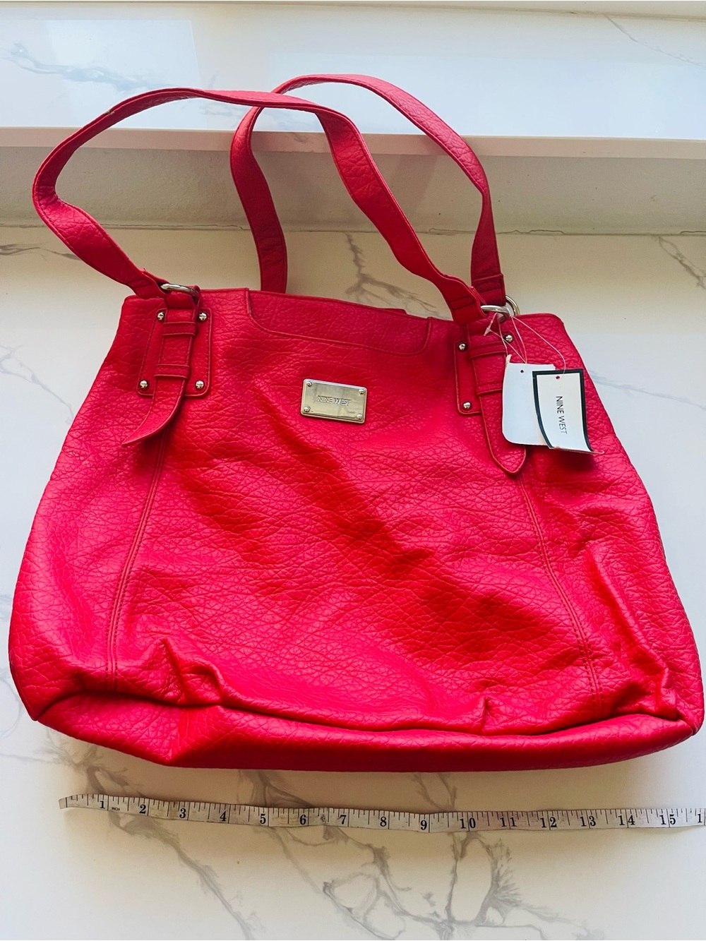Nine West Hot Red-Pink Faux-Leather Tote